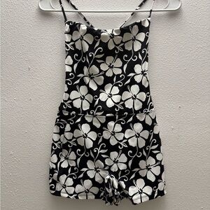 Floral Black and White Kids Romper